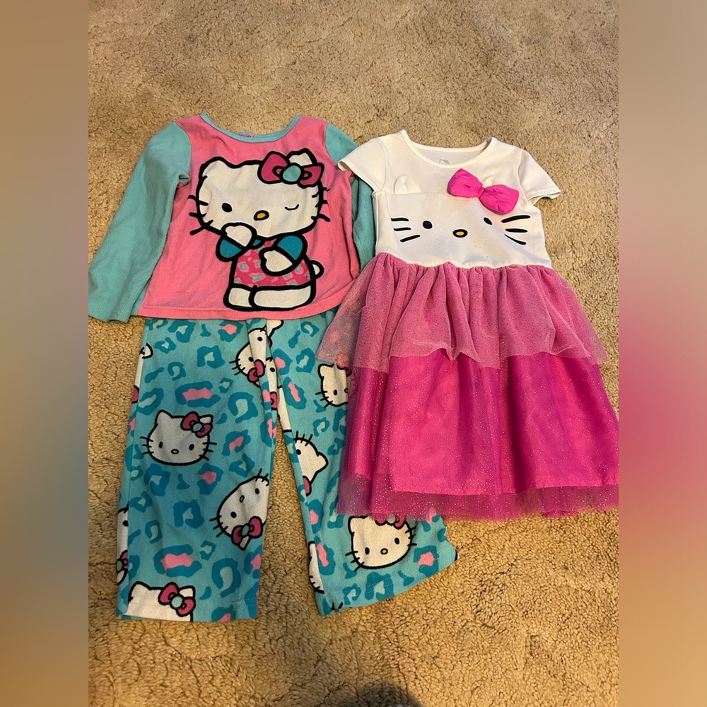 Girls hello kitty lot, dress and pajamas, size 5T.